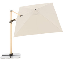Vierkante parasol met houten standaard en stenen voet