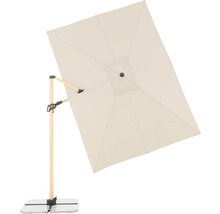 Rechthoekige parasol met houten standaard en granieten voet