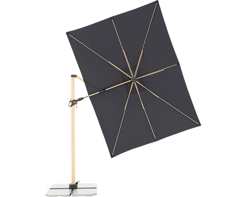 Rechthoekige parasol met houten frame en voet