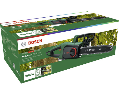 Verpakking van de Bosch UniversalChain 35 elektrische kettingzaag met een vermogen van 1800 watt