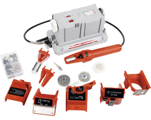 Slijpmachine met verschillende hulpstukken voor het slijpen van boren, messen en ander gereedschap