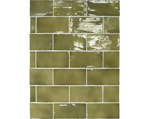 Wandtegel handvorm Artcore green 7.5x15 cm Wandtegels met glanzend oppervlak