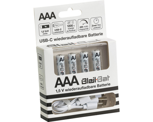 Verpakking oplaadbare AAA batterijen met USB-C oplaadkabel