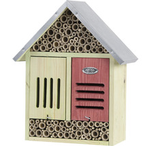 Houten insectenhotel met bamboevulling en metalen dak