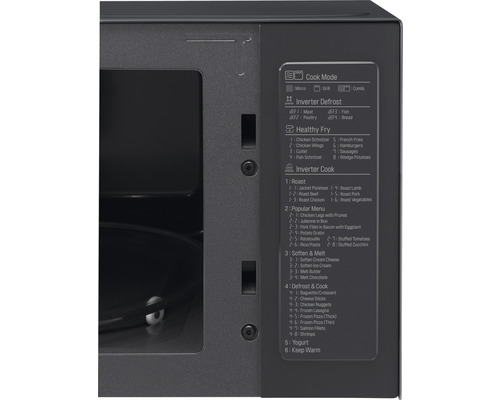 Detailweergave van de kookmodi en programma''s van een magnetron