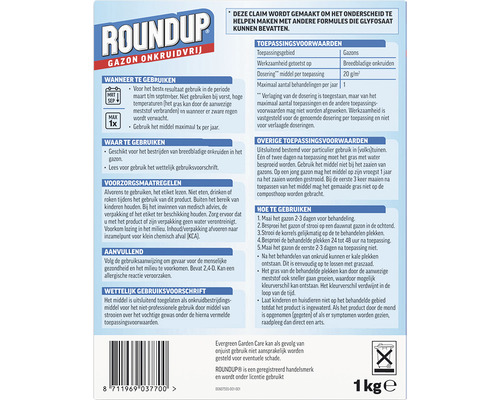 Informatie over het gebruik van het Roundup Gazon Onkruidvrij product.