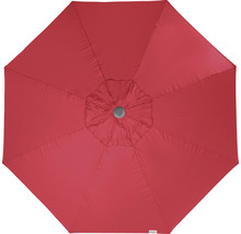 Bovenaanzicht van een open, achthoekige parasol