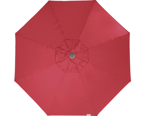 Bovenaanzicht van een open, achthoekige parasol