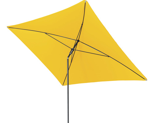 Gele rechthoekige parasol met zwart frame