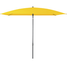 Gele rechthoekige parasol met zwarte paal