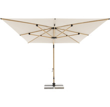Vierkante parasol met houten frame en stenen voet