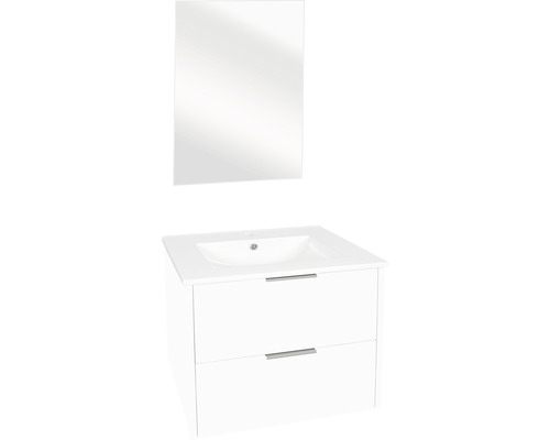 DIFFERNZ Badkamermeubelset Bolo met spiegel en wastafel 61 cm wit hoogglans Wastafel met onderkast en spiegel voor de badkamer