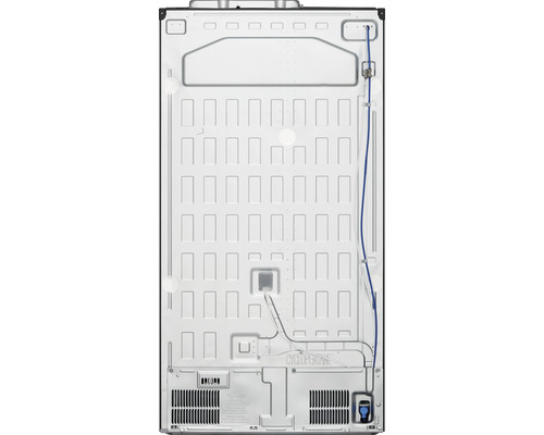 Achterkant van een koelkast met koelleidingen en compressor.