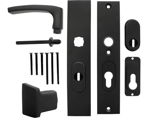 STARX Veiligheidsbeslag recht kortschild duw/kruk PC55/72 anti-kerntrek zwart Deurbeslagset met deurklink, knop, rozetten, schilden, vierkantstift en schroeven