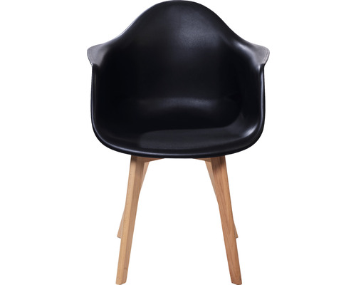 Zwarte armstoel met houten poten