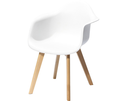 Witte stoel met armleuning en houten poten