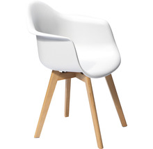 Witte kuipstoel met houten poten