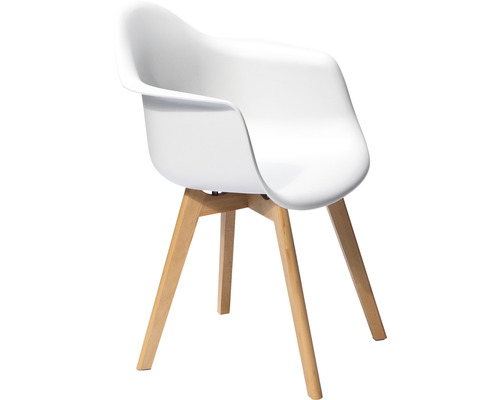 Witte kuipstoel met houten poten