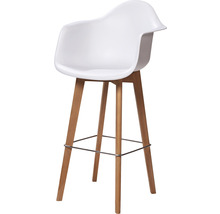 Barstoel met armleuning, kunststof zitting en houten poten