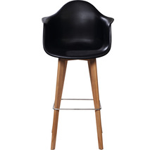 Zwarte barkruk met armleuning en houten poten