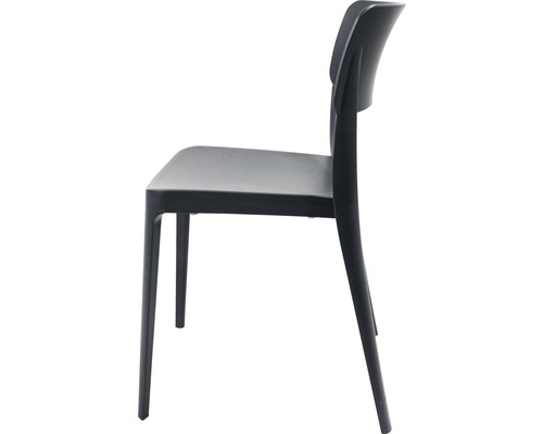 Zwarte kunststof stoel in zijaanzicht