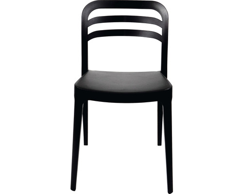 Zwarte stoel met lattenpatroon in de rugleuning