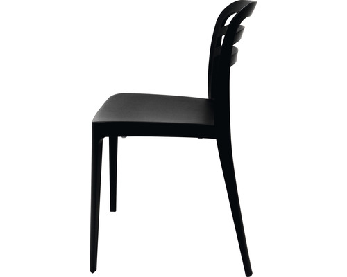 Zwarte kunststof stoel, zijaanzicht