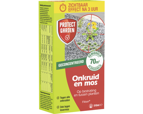 PROTECT GARDEN Flitser concentraat onkruid en mos 510 ml Verpakking van onkruid- en mosbestrijdingsmiddel voor bestrating en tussen planten