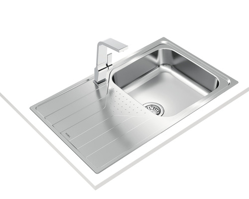 TEKA Spoelbak Universe met afdruipgedeelte omkeerbaar RVS 860x500mm 115110022 Roestvrijstalen spoelbak met afdruiprek en kraan