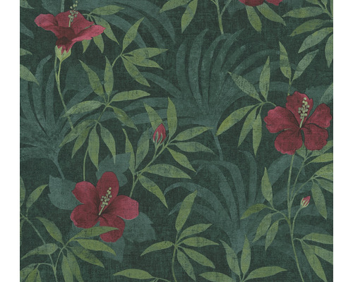 A.S. CRÉATION Vliesbehang 38028-1 Cuba bloemen groen rood Behang met hibiscusbloemen en bladeren