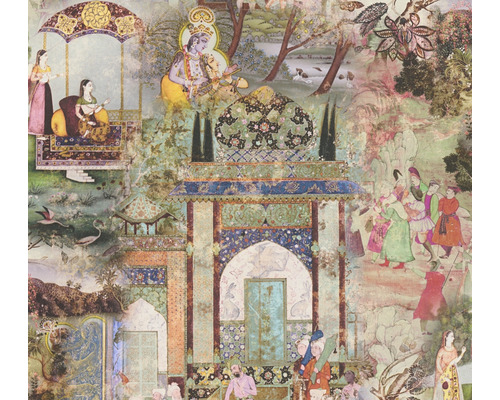 A.S. CRÉATION Vliesbehang 38174-1 oriental meerkleurig Indiase wanddecoratie met traditionele motieven zoals figuren, gebouwen en landschappen