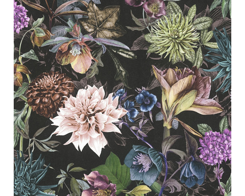 A.S. CRÉATION Vliesbehang 38175-7 bloemen zwart Behang met bloemmotief op een donkere achtergrond