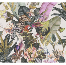 Behang met jungle motieven van dieren en planten