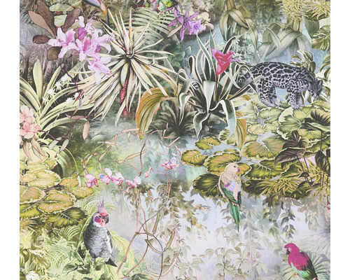 A.S. CRÉATION Vliesbehang 38179-3 jungle groen Behang met jungle motieven, waaronder planten, papegaaien en een luipaard