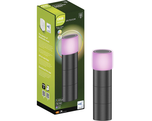 Calex Smarts Outdoor tuinpaallamp met kleurveranderingsfunctie en verpakking