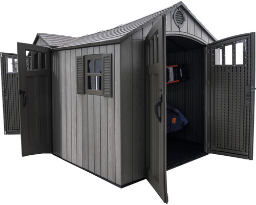 Tuinhuis met open deuren en raam