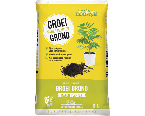 ECOSTYLE Groei potgrond kamerplanten turfvrij 10 liter EcoStyle potgrond voor kamerplanten, zak van 10 liter