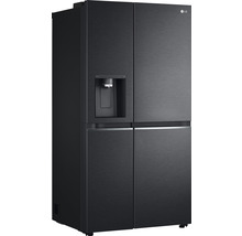 Zwarte side-by-side koelkast met waterdispenser