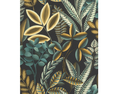 RASCH Vliesbehang 485561 Florentine III botanical zwart Behang met bladerpatroon
