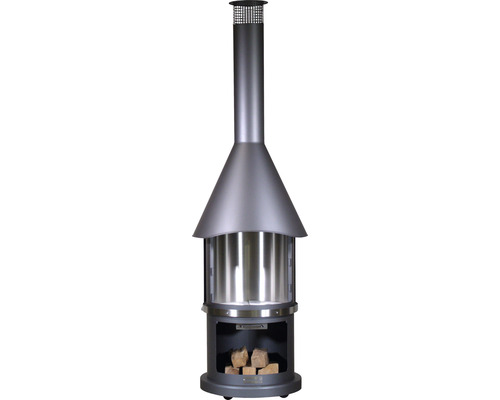BUSCHBECK Houtskool Barbecue Melbourne donkergrijs met RVS 77x77x180 cm Tuinhaard van metaal met houtvak