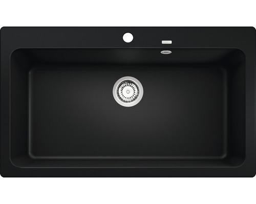 Zwarte spoelbak met afvoergarnituur