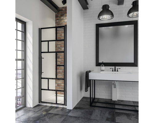 SCHULTE Douchedeur in nis Alexa Style 2.0 Black Style 80 cm zwart Badkamer met douche, wastafel en spiegel in moderne stijl
