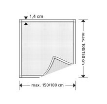 Technische tekening van een insectenhor met de afmetingen maximaal 100/150 cm en 1,4 cm