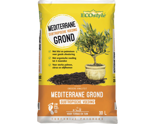 Zak mediterrane potgrond en substraat voor terrassen en tuinen, 30 liter