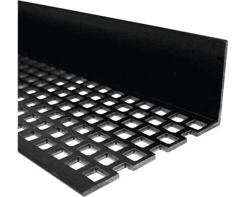 ESCADE Ventilatieprofiel zwart, 20x30x3000mm 2 stuks Detailopname van een dakgootbeschermer met vierkante gaten.
