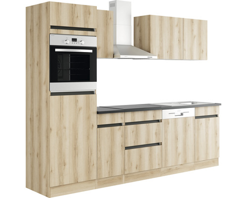OPTIFIT Keukenblok met apparatuur Kaya290 wild eiken mat 270x60 cm Keukenblok met ingebouwde oven, afzuigkap, gootsteen en vaatwasser
