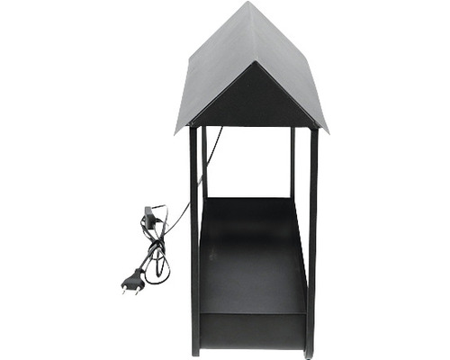 Zwart metalen lantaarnhuis met stroomkabel