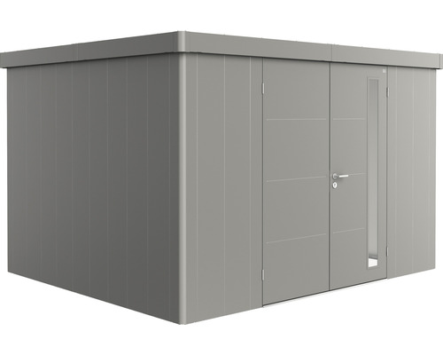 BIOHORT Berging Neo 3D incl. dubbele deur kwartsgrijs-metallic 347,5x291,5 cm Metalen tuinhuis met dubbele deur en zijdeur