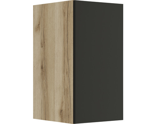 Hangende keukenkast met houten decor en glad oppervlak