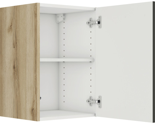 Geopende hangkast met plank en houten deur